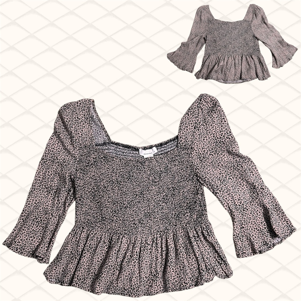 Leopard print smocked peplum blouse